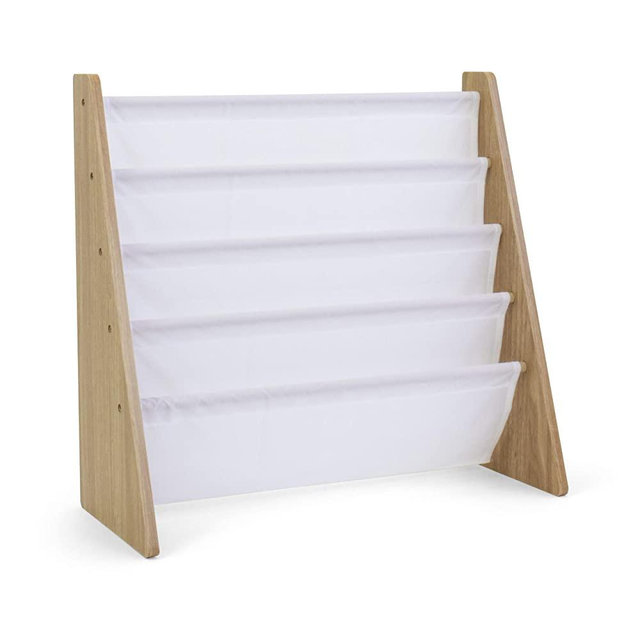 Humble Crew, Natural/White Kids Book Rack Storage Bookshelf with Deep Sleeves, Universal