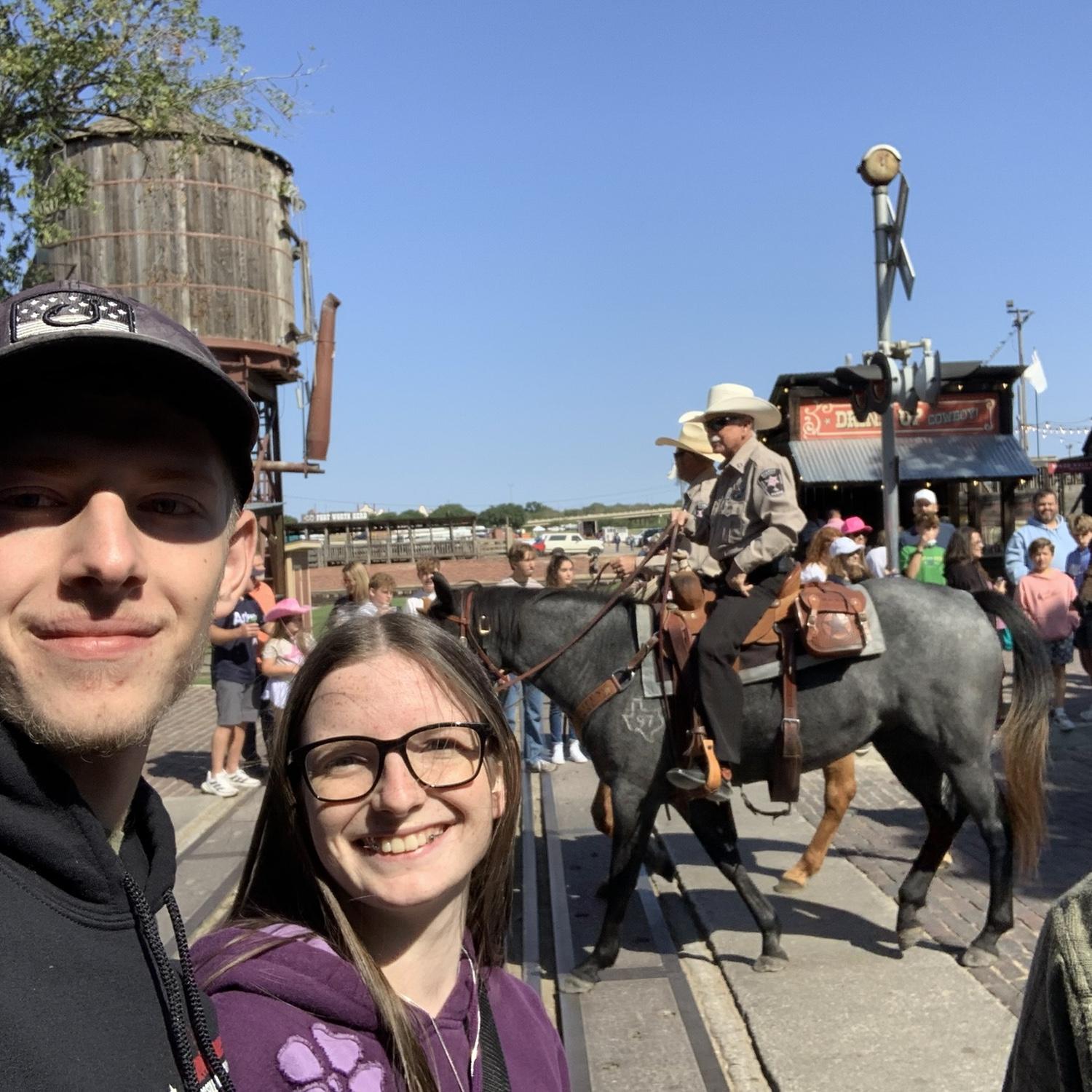October 2023 - Watching the daily longhorn cattle drive at the Fort Worth Stockyards!