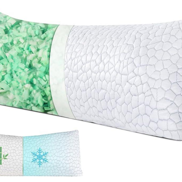 Cooling Body Pillows for Adults, Shredded Memory Foam Full Body Pillow for Side Sleeper, Long Body Pillow for Pregnant/Neck/Back/Leg, Large Pillow for Bed with Cooling Pillow Cover Fluffy&Firm 20x56''