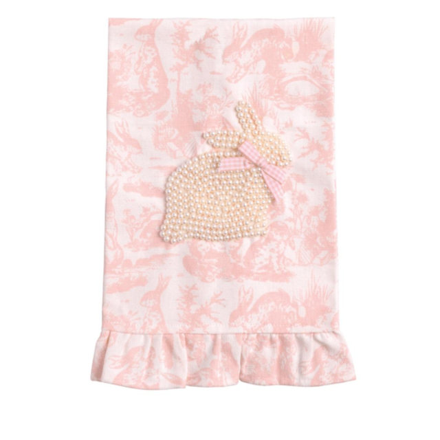 Pink Toile Bunny Pearl Towel