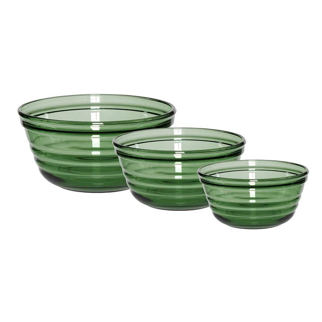 Anchor Hocking Ribbed Mixing Bowls (3-Piece, Fern Green Glass, dishwasher safe)