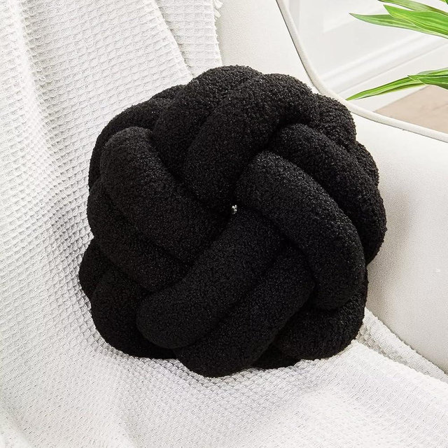 Uvvyui Knot Pillow Ball, Soft Black Home Decor Knotted Pillows, Handmade Round Plush Throw Pillow, Aesthetic & Cute Large Decorative Pillows for Bed, Floor, Couch, Bedroom Home Decor 8 inches