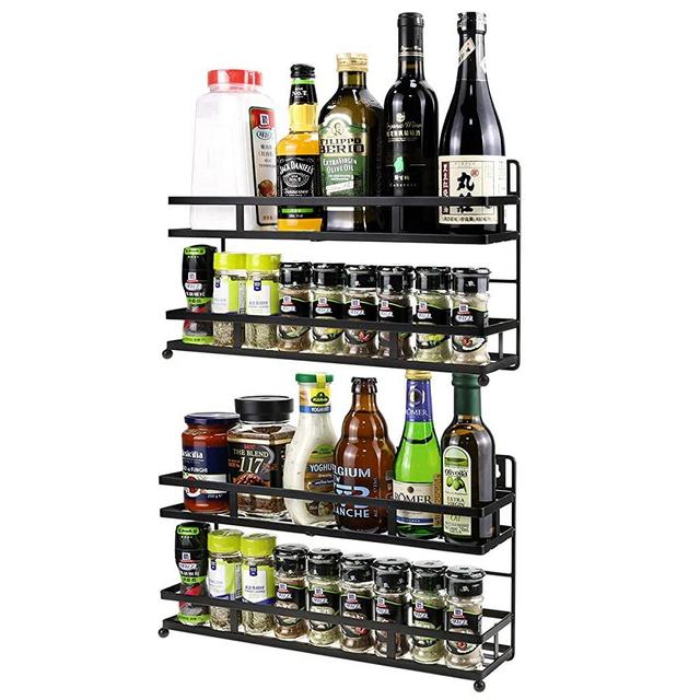 Spice Rack Wall Mounted, Countertop or Hanging Seasoning Organizer Shelf for Cabinet Door, 2 Tier Kitchen Spice Storage Shelves (2 Pack)