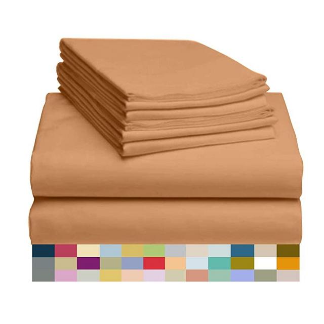 LuxClub 6 PC Sheet Set Bamboo Sheets Deep Pockets 18" Eco Friendly Wrinkle Free Sheets Hypoallergenic Anti-Bacteria Machine Washable Hotel Bedding Silky Soft - Sandstone Queen