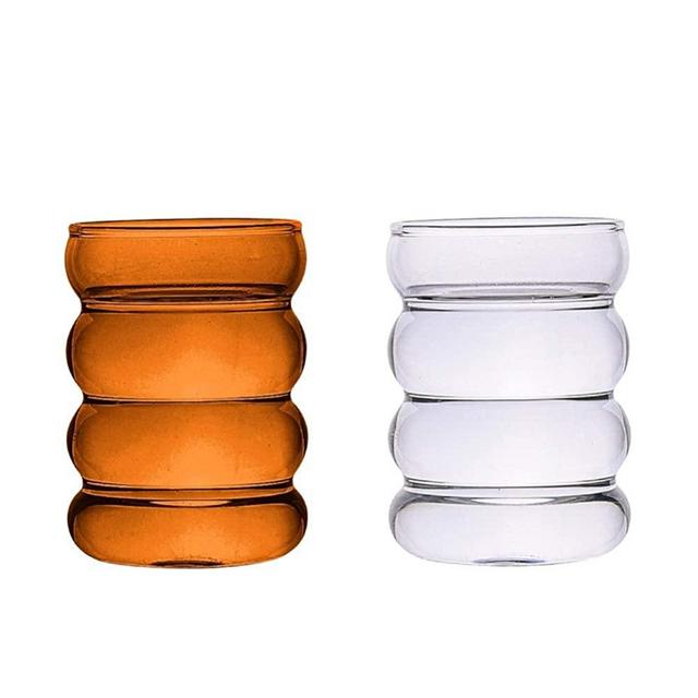 Peyan Vintage Glass Cup,2 Pcs Creative Drinking Glasses,10 Oz Entertainment Dinnerware Glassware for Water,Juice,Bar Liquor,Ribbed Glassware,Beverage Cups,Ripple Glass Cup,Wine Glasses,Beer Glasses