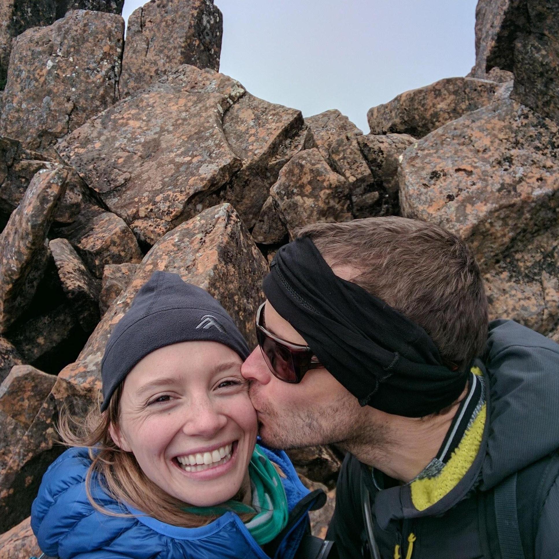 On top of Cradle mountain, Tasmania -- just a few days after getting engaged.