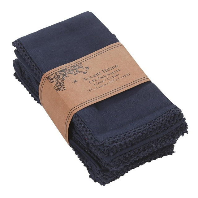 ACCENTHOME Navy Cloth Napkins Set of 6 18x18 inch Cotton Dinner Napkins - Washable Soft Premium Hotel Quality Reusable Napkins Perfect Table Napkins for Family Dinners, Weddings & Everyday Use