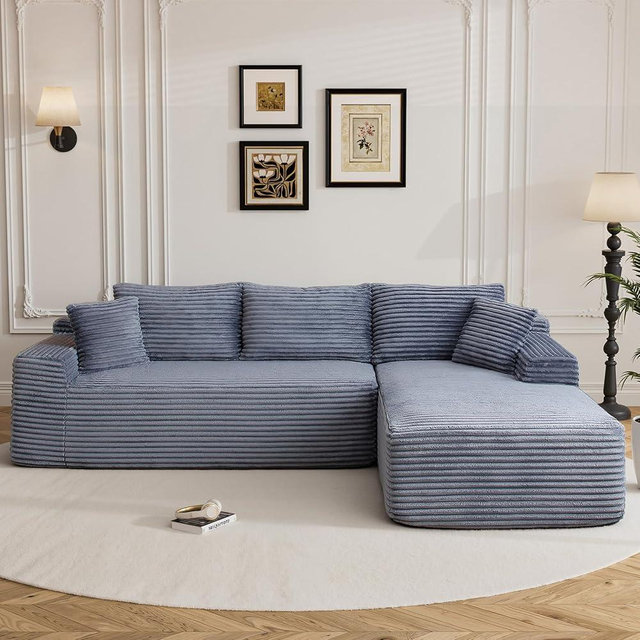 Flyida 95" Boneless Cloud Sectional Couches for Living Room, Comfy Fluffy L Shaped Memory Foam Deep Seat Boneless Couch, Modular Sectional Sofa with Right Facing Chaise, Grey