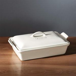 Le Creuset Heritage Covered Rectangular 4-Qt. Chambray Blue Stoneware Ceramic Casserole Dish with Lid + Reviews | Crate & Barrel