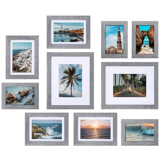 Vittanly 10 Pack Picture Frames Collage Wall Decor, Gallery Wall Frame Set for Wall or Tabletop Display, Multi Sizes with Two 8x10, Four 5x7, and Four 4x6 Photo Frames, Grey
