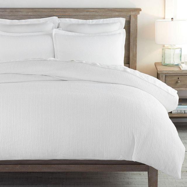 Honeycomb Cotton Duvet Cover, Full/Queen, White