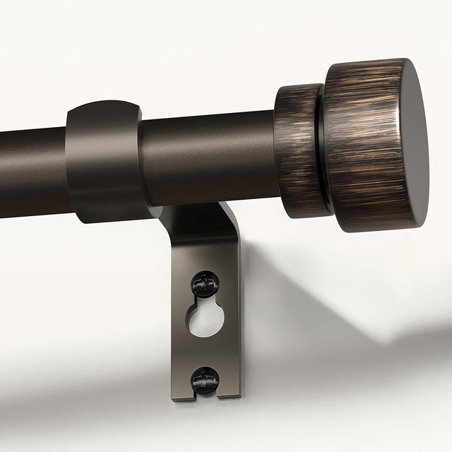 Lootkell Modern Antique Brown Curtain Rods for Windows 66 to 120 Inches Adjustable Length Heavy Duty 1" Diameter Window Rod with Decorative Finials for Outdoor Farmhouse Bedroom Kitchen Living Room