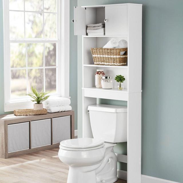 Mainstays Bathroom Storage Over the Toilet Space Saver with Three Shelves, White