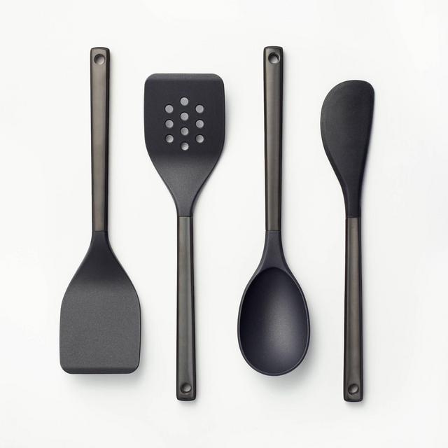 4pc Stainless Steel/Nylon Kitchen Utensil Set Black - Figmint™