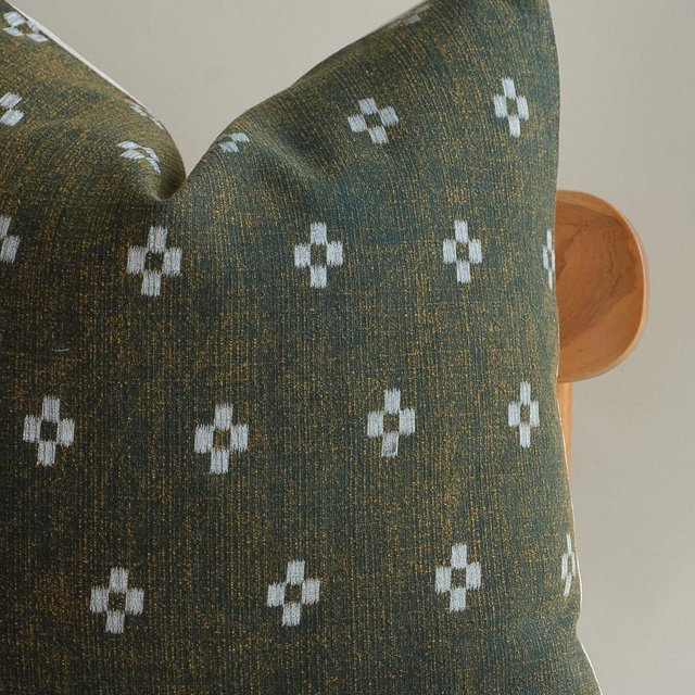 Olive Green Woven Throw Pillow Cover, Moss Green Textured Cushion with White Cross Pattern, High-End Boho Decor, Mid-Century Modern Pillow