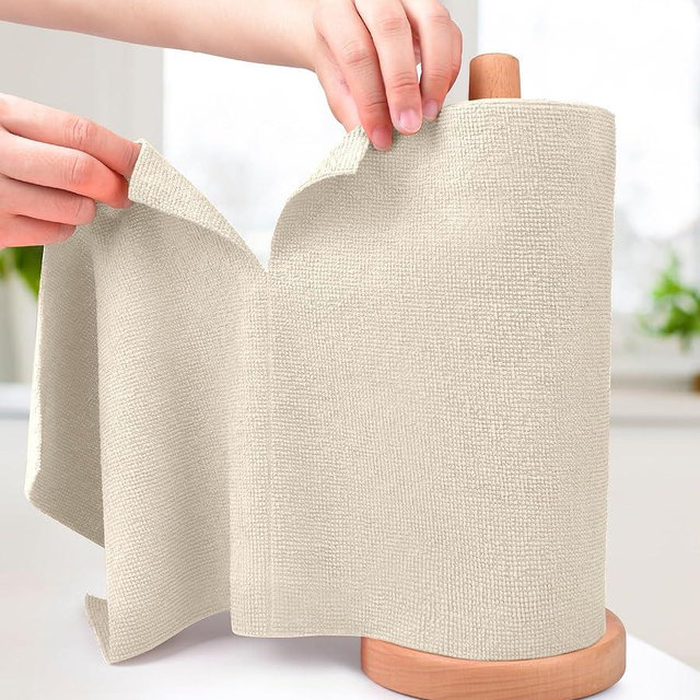 KitchLife Microfiber Cleaning Cloth Roll - Tear-Away Reusable Microfiber Paper Towels, Lint-Free, Washable, 20 Sheets for Kitchen, Car, Dishes, and Sensitive Surfaces (Sand Beige)