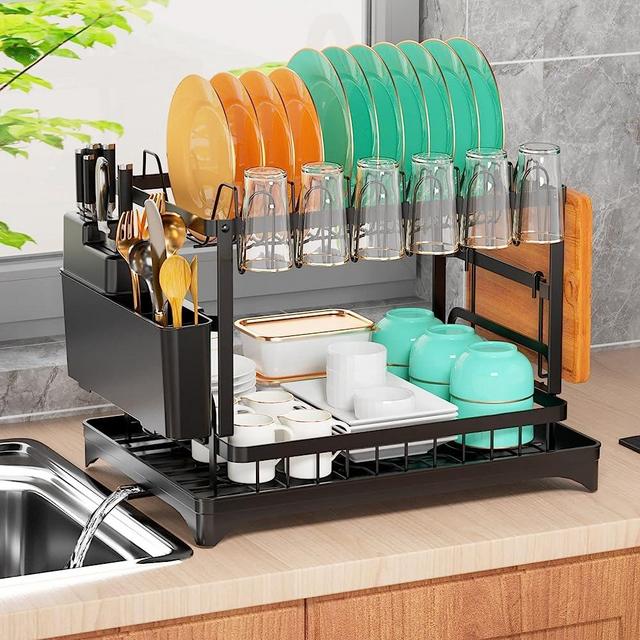 KitchenAid Full Size Dish Rack, Light Grey & Madesmart Classic Large  Silverware Tray - Granite |Classic Collection | 6-Compartments| Kitchen  Drawer