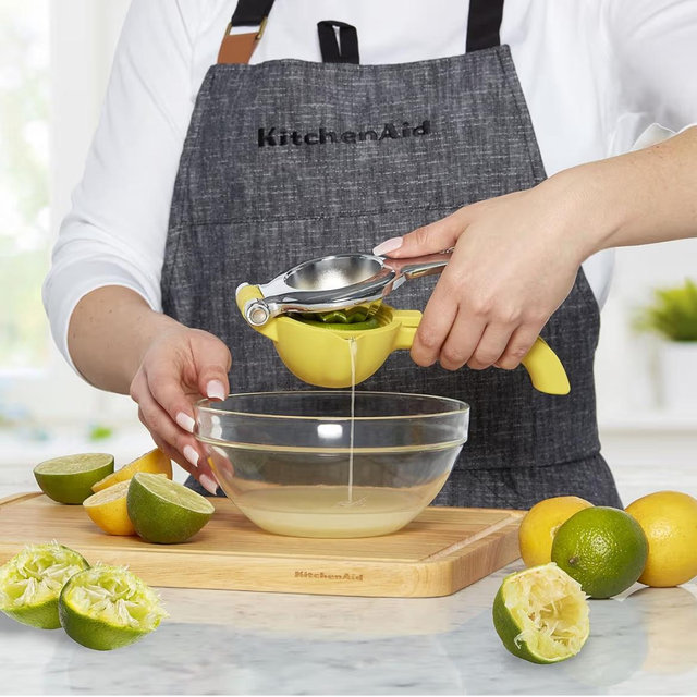 KitchenAid Citrus Juice Press Squeezer for Lemons and Limes with Seed Catcher and Pour Spout, Lemon, 8 Inch
