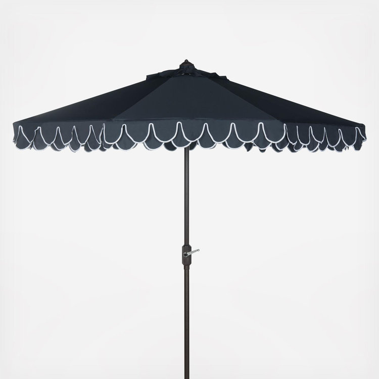 black patio umbrella with white trim Safavieh UV Resistant Zimmerman 9 ft Crank Black/ Market delivering the ideal balance of strength 9' Round Double Scallop Outdoor