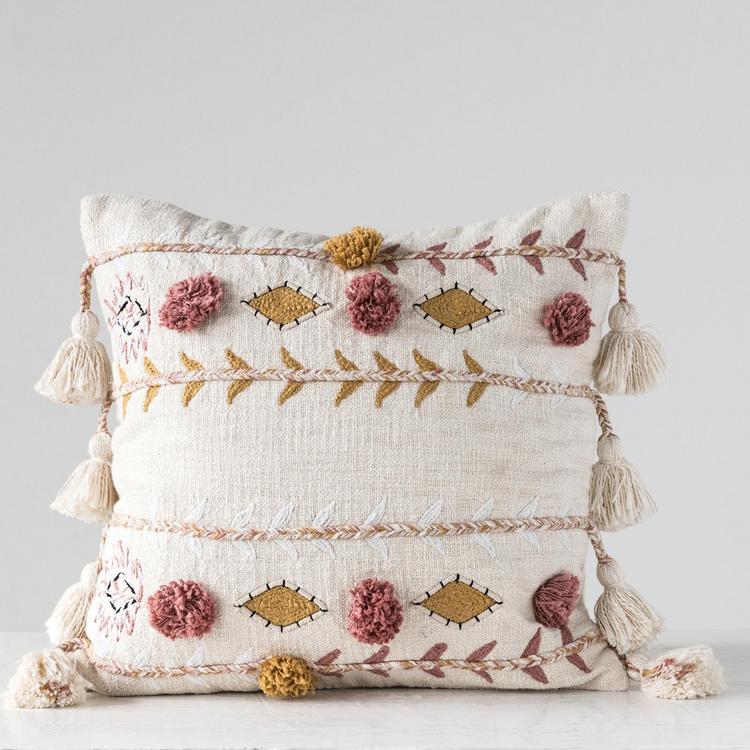 Creative Co-op Square Cotton Woven Tassels Mustard Pillow
