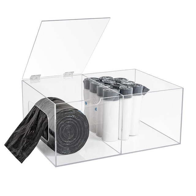 G2 GO2GETHER Trash Bag Dispenser, Acrylic Extra Large Trash Bag Holder with Storage Compartment, Kitchen Under Sink Garbage Bag Organizer with Lid for 13 30 33 Gallon