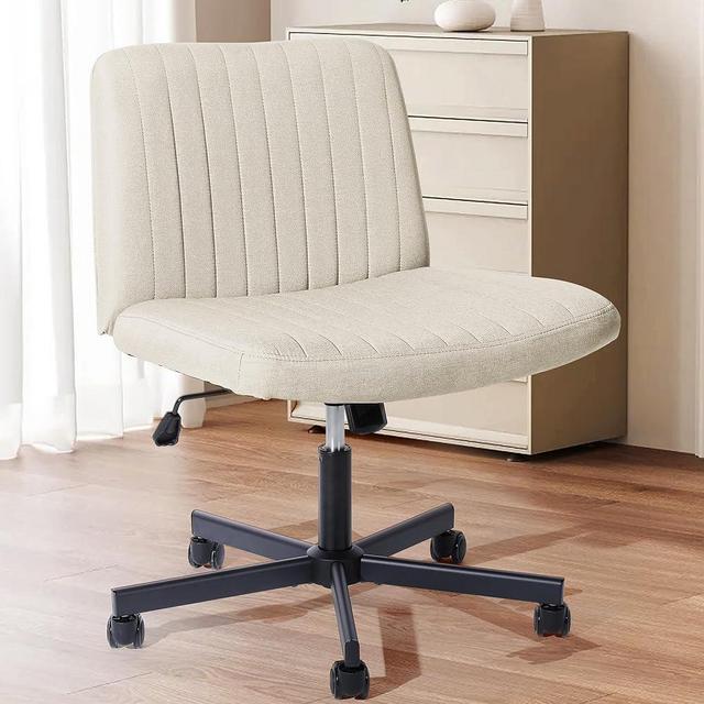 Murago Criss Cross Chair, Extra Wide Armless Rolling Office Desk Chair with Wheels, Plus Size Viral Vanity Chair, Legged Chair, Beige
