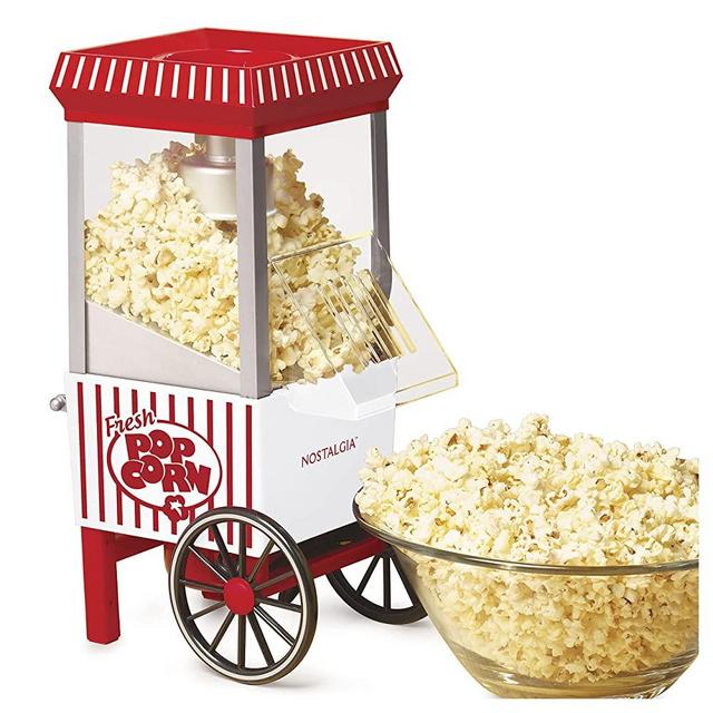 Nostalgia Vintage Table-Top Popcorn Maker, 12 Cups, Hot Air Popcorn Machine with Measuring Cap, Oil Free, White and Red