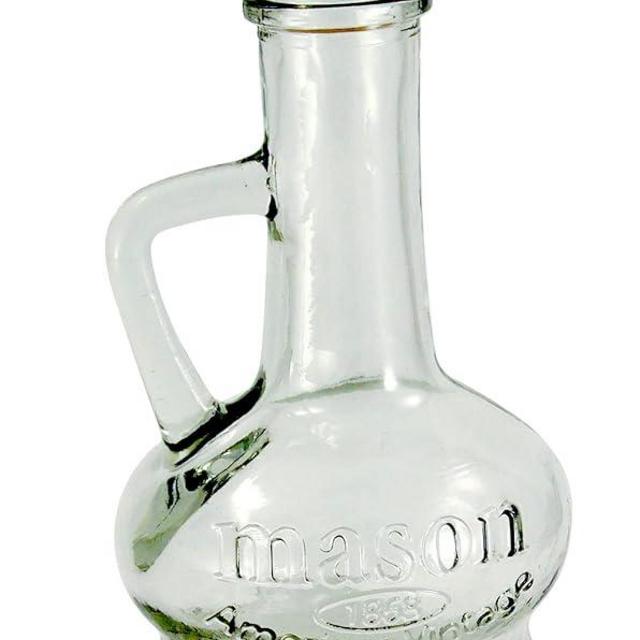 Grant Howard Mason Olio Amphora Glass Cruet with Cork Top and Handle, 9 oz Oil Bottle, Clear