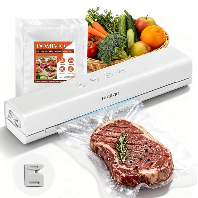 Vacuum Sealer Machine for Food, 4-in-1 Food Saver with 20 Vacuum Sealer Bags (20x30cm) – Dry & Moist Modes, Fast Food Sealing Machine for Freshness & Storage, Compact Design for Home Kitchen (White)