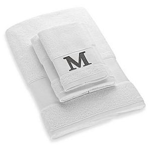 Avanti Silver Block Letter Monogram Letter "M" Turkish Cotton Cuff Hand Towel in White