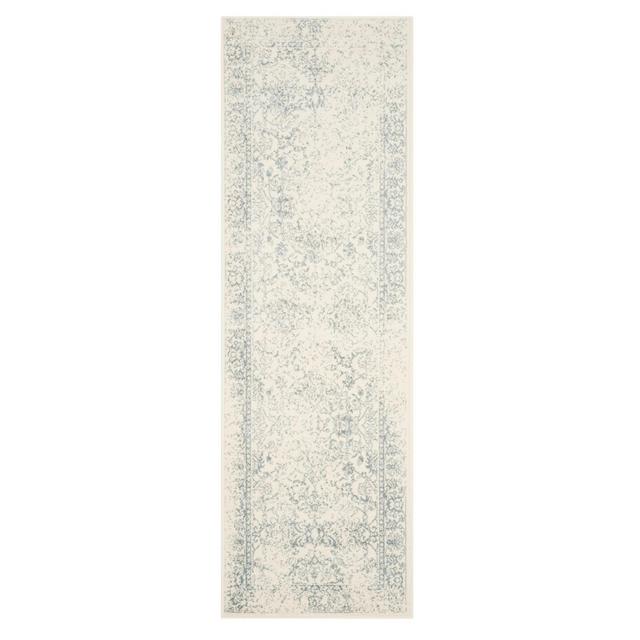 Ivory/Slate Medallion Loomed Runner 2'6"X8' - Safavieh