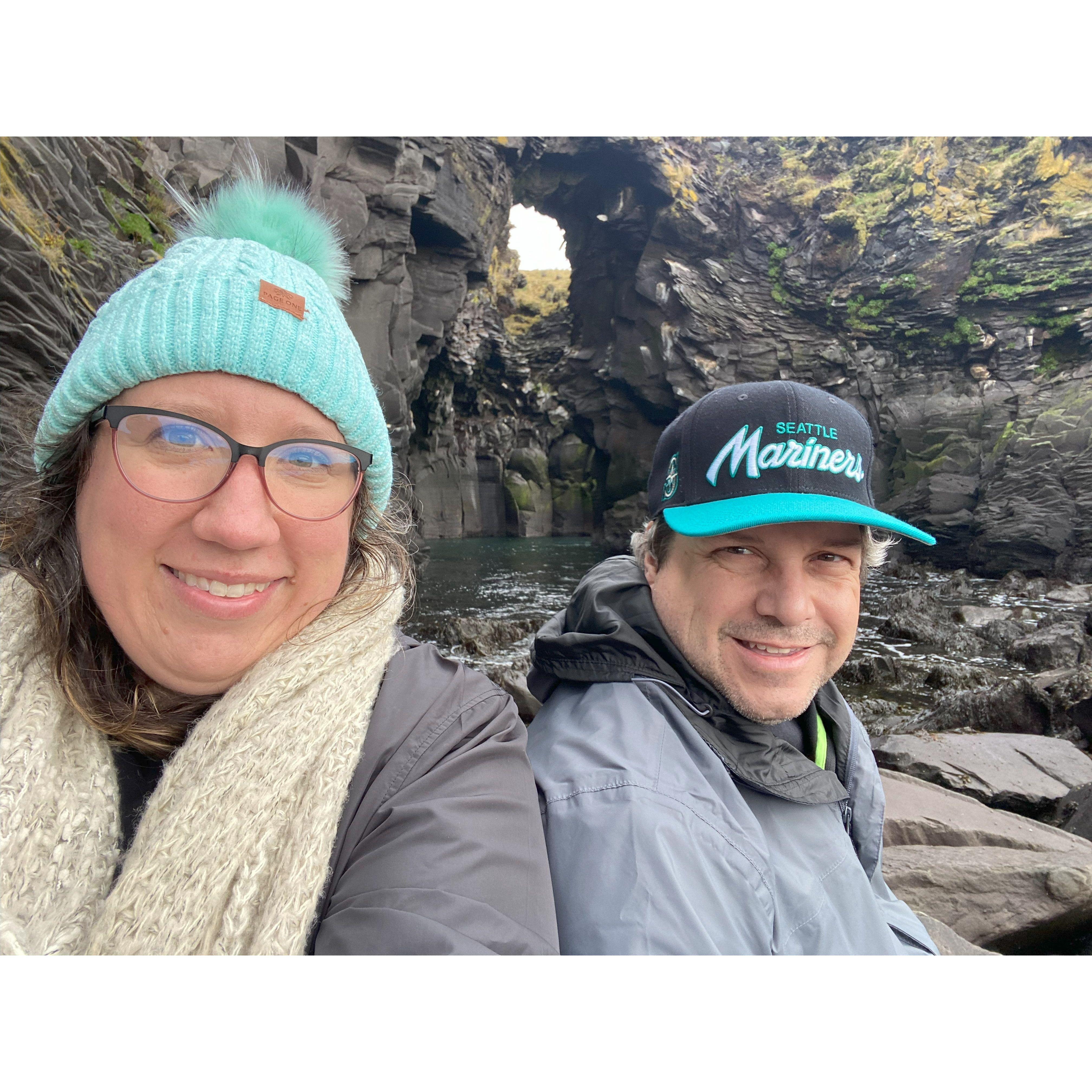 On the black sand beach in Iceland