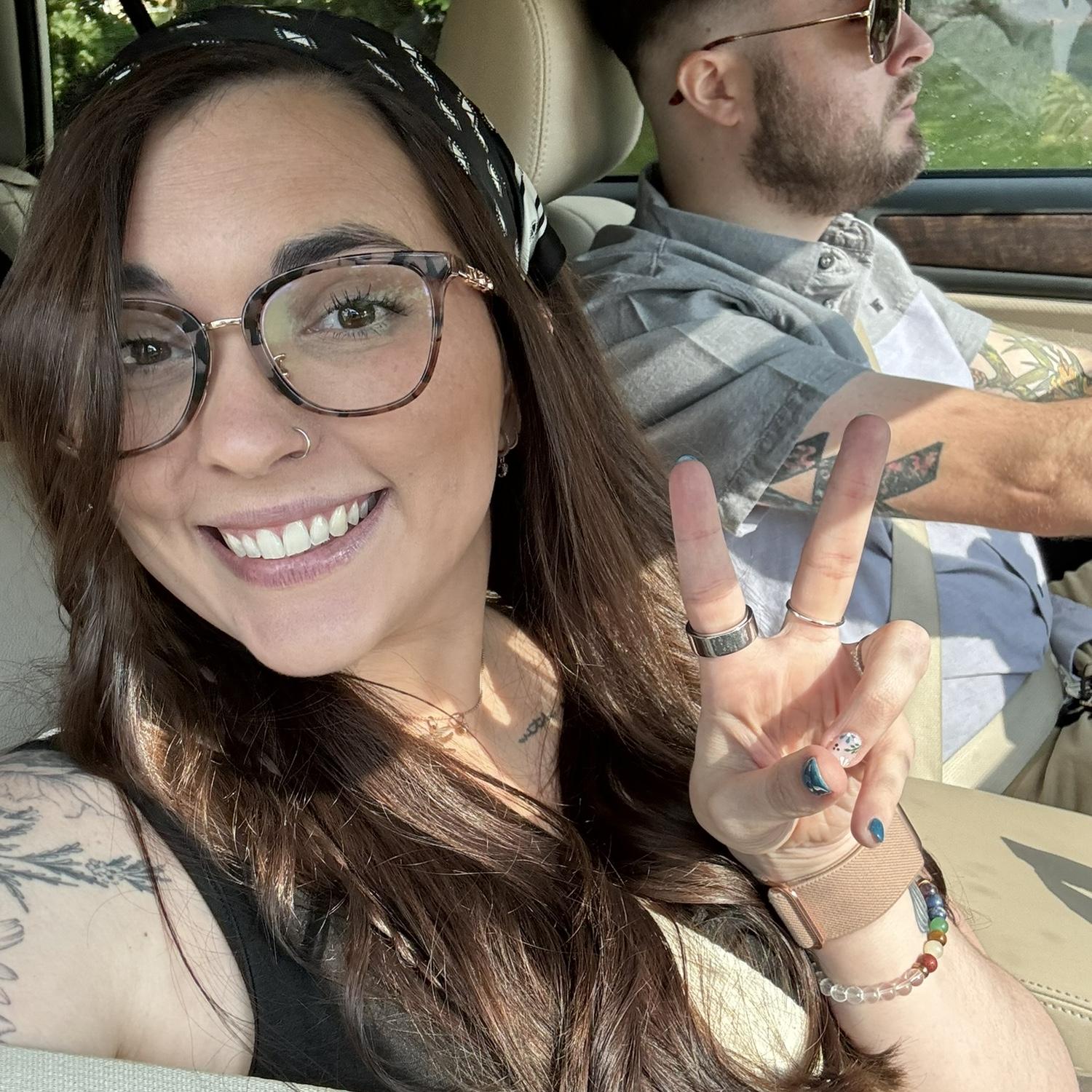 This was taken on our way to the Noah Kahan concert... that didn't happen because of scary storms.  This was one of those nights that highlighted our ability to have fun in any circumstance together!