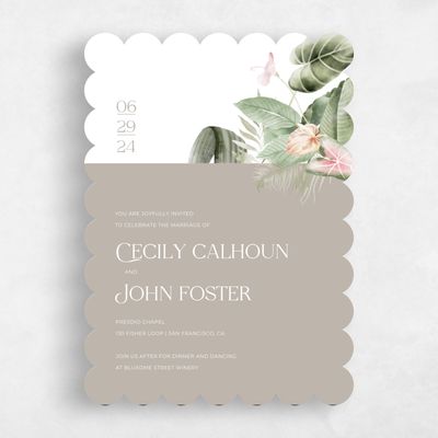 Grey Scalloped Wedding Invitation - Katmai Portrait