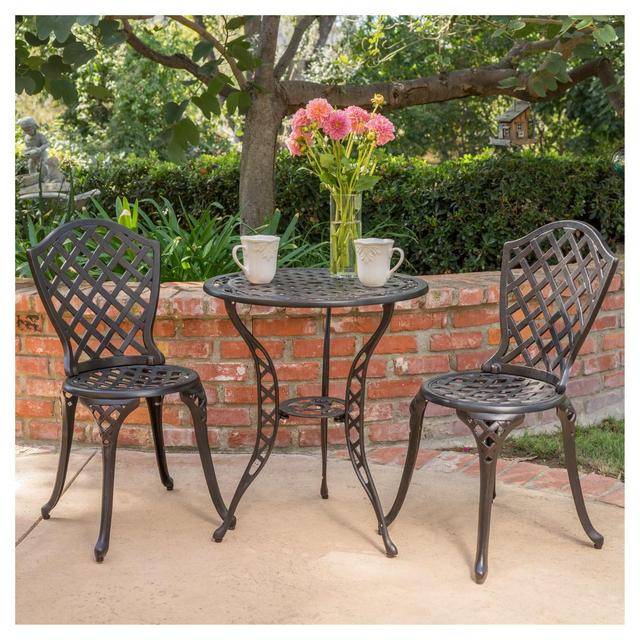 La Sola 3pc Metal Bistro Set - Black/Bronze - Christopher Knight Home