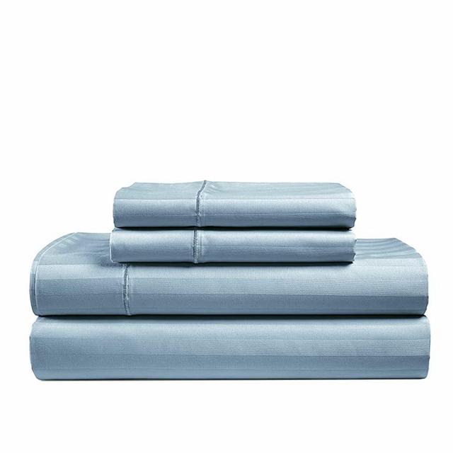 100% Egyptian Cotton Sheets, 16" Deep Pocket Sheets (Fits Upto 18" Mattress) Queen Sheets, Sheets for Queen Size Bed, Queen Sheet Set, Queen Size Sheets, Damask Striped Queen Bed Set - French Blue