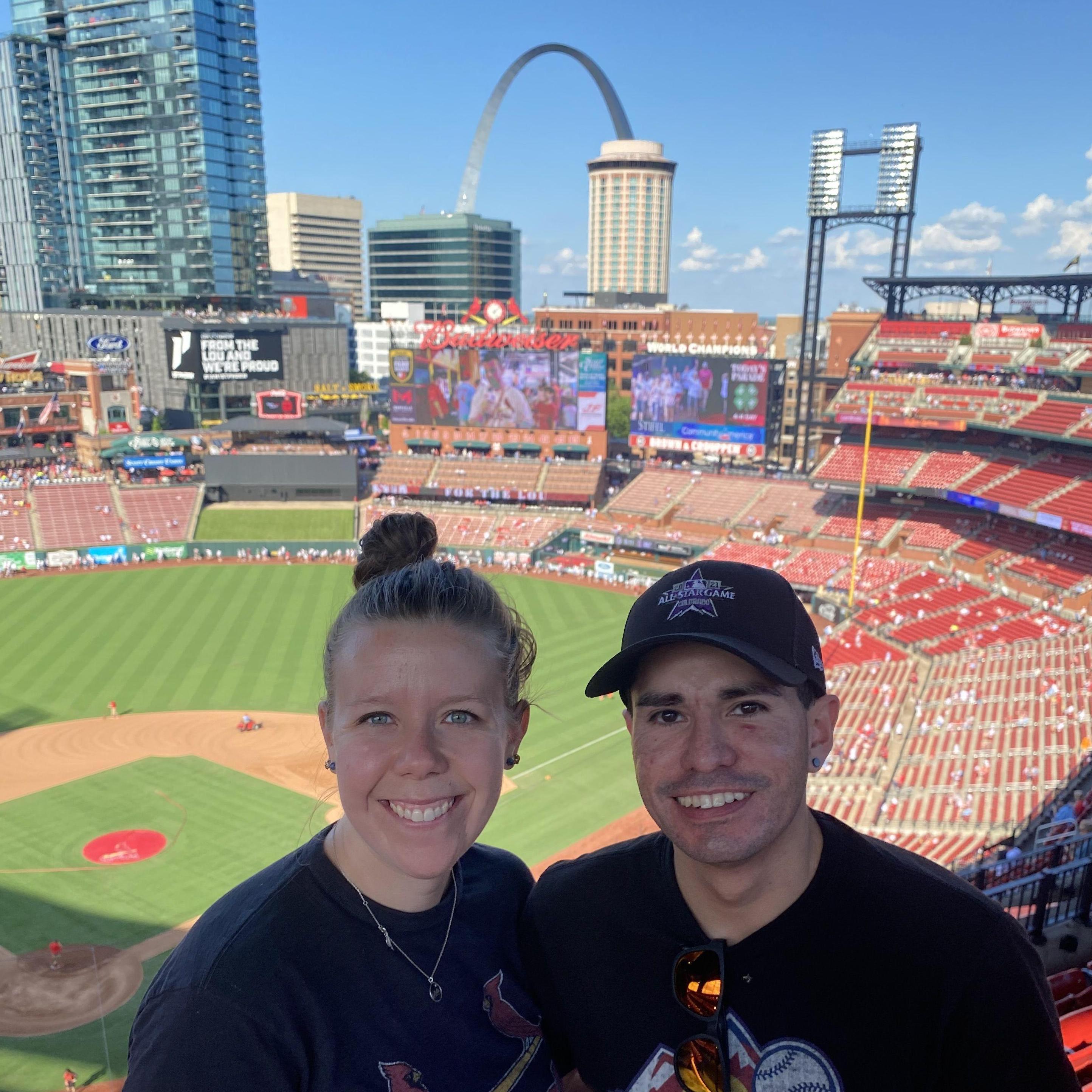At the St. Louis Cardinals vs. Boston Red Sox game at Busch Stadium. Peep the Arch!