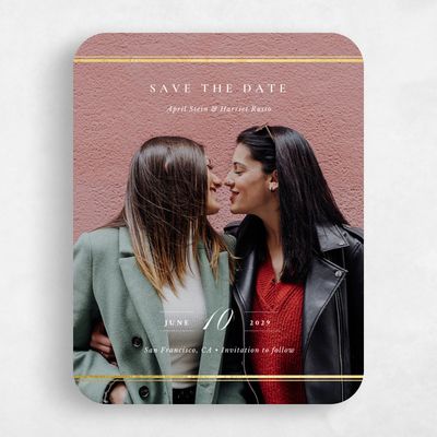 White Rounded Wedding Save the Date - Roana Photo Foil