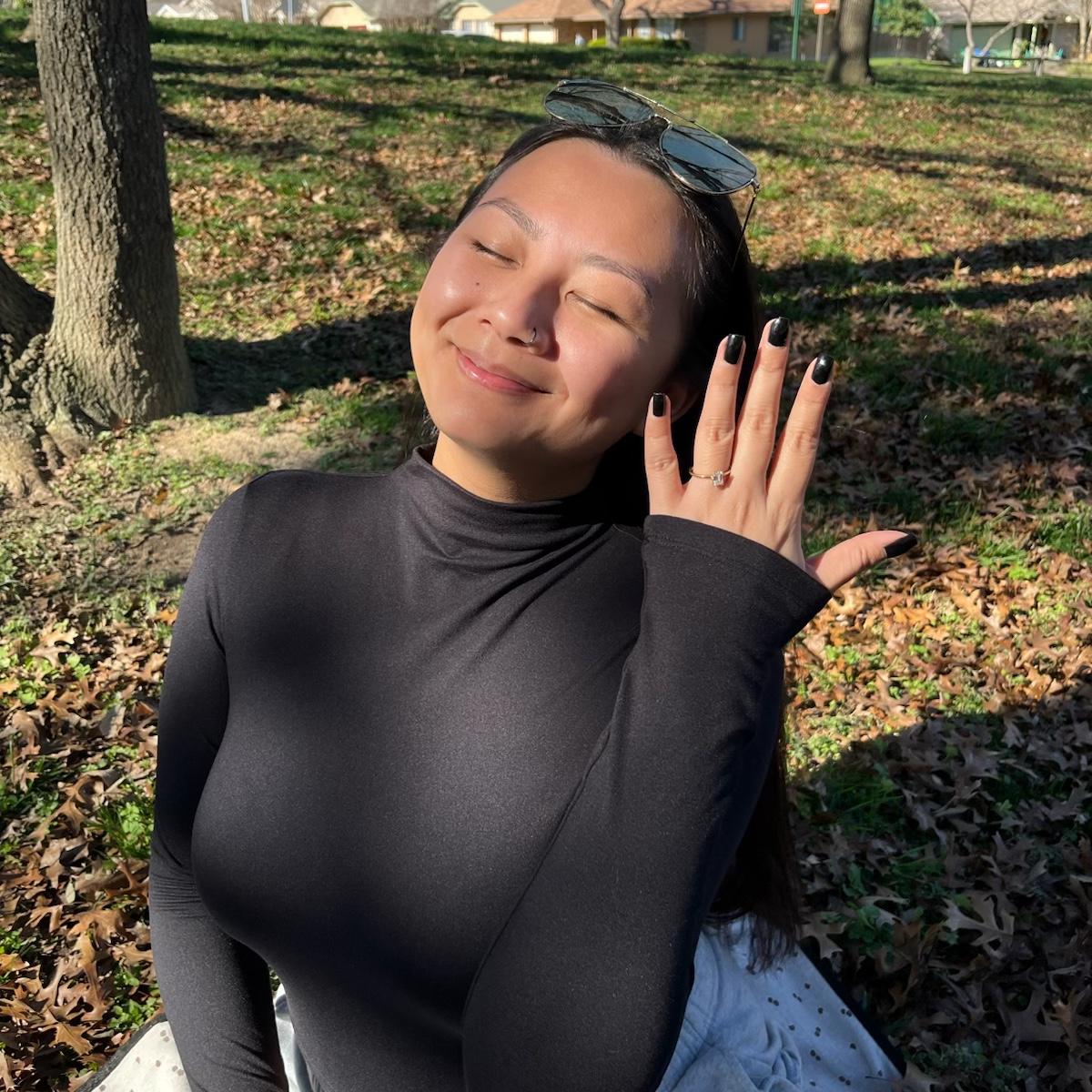 We got engaged at the park after a beautiful winter morning walk with Zahra!