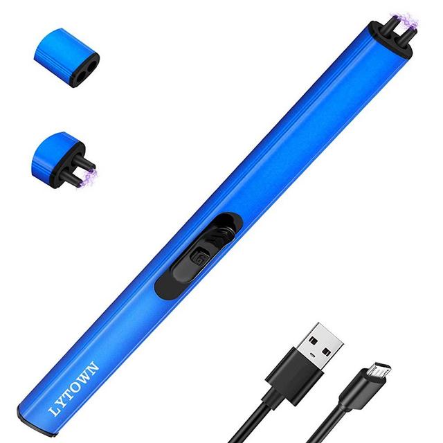 Candle Lighter, Electric Arc USB Rechargeable Lighter Windproof Flameless Portable Plasma Lighter with Triple Safety Button, No Spark & Smell, Perfect for Kitchen Stove BBQ Camping Fireplace, Blue