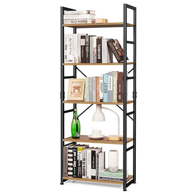 5 Tier Bookshelf Tall Wood Bookcase Rustic Storage Shelves Organizer Modern Vintage Standing Shelving Unit for Bedroom, Office, Living Room, 63 inch