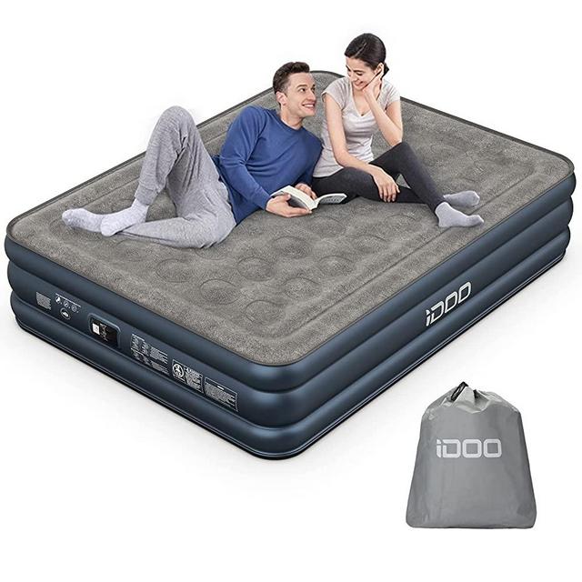 iDOO Air Mattress, Inflatable Airbed with Built-in Pump, 3 Mins Quick Self-Inflation/Deflation, Comfortable Top Surface Blow Up Bed for Home Portable Camping Travel, 80x60x18in, 650lb MAX (Queen)