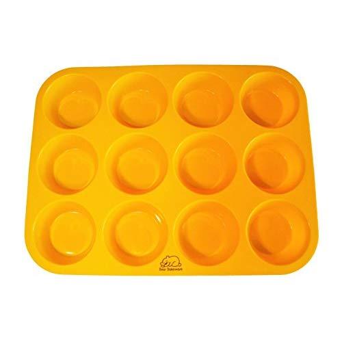 Yellow 12 Cup Silicone Muffin/Cupcake Pan with Recipe eBook (14) by Bear Bakeware, Non-stick, BPA-free, Dishwasher Friendly, FDA Approved 100% Food Grade Silicone