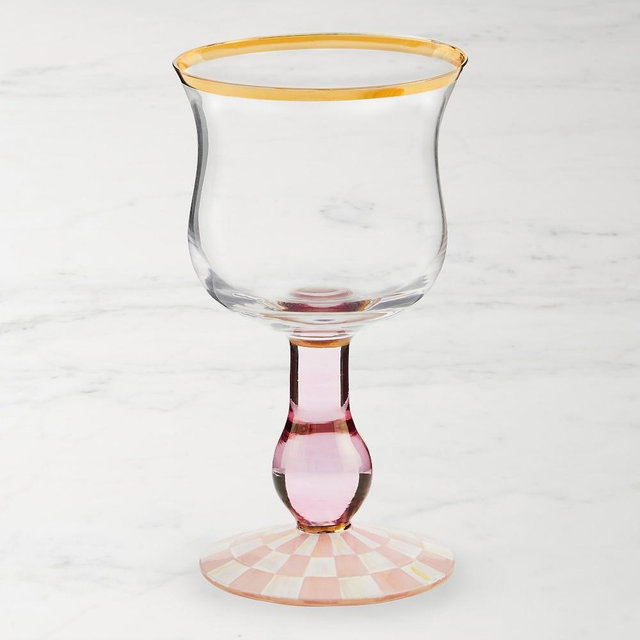MacKenzie-Childs Rosy Check Wine Glass