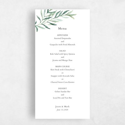 Green Greenery Wedding Menu - Eastwick