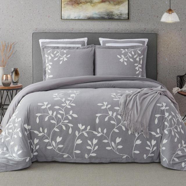Autumn 100% Cotton 3 Piece Bedding Set in Grey