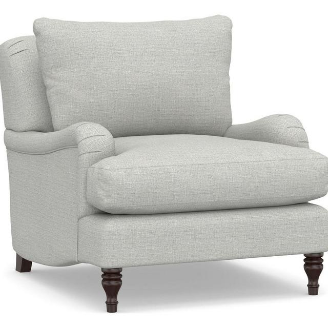 Carlisle Upholstered Armchair, Down Blend Wrapped Cushions, Basketweave Slub Ash