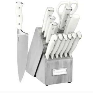 Cuisinart Forged Triple Rivet Collection 15-Piece Cutlery Block Set, White/Grey - 5.62 x 10 x 14.5 inches