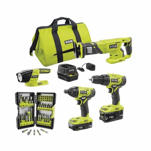 18-Volt ONE+ Cordless 4-Tool Combo Kit w/ (2) Batteries, Charger & Bag w/ BONUS Impact Rated Driving Kit (70-Piece)