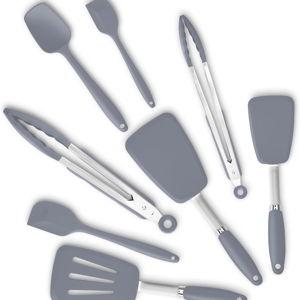 Silicone Spatulas Set Turners Tongs Cooking Utensils Set High Heat Resistant Kitchen Scraper Spatulas for Cooking Mixing Baking BPA Free Dishwasher Safe, Grey